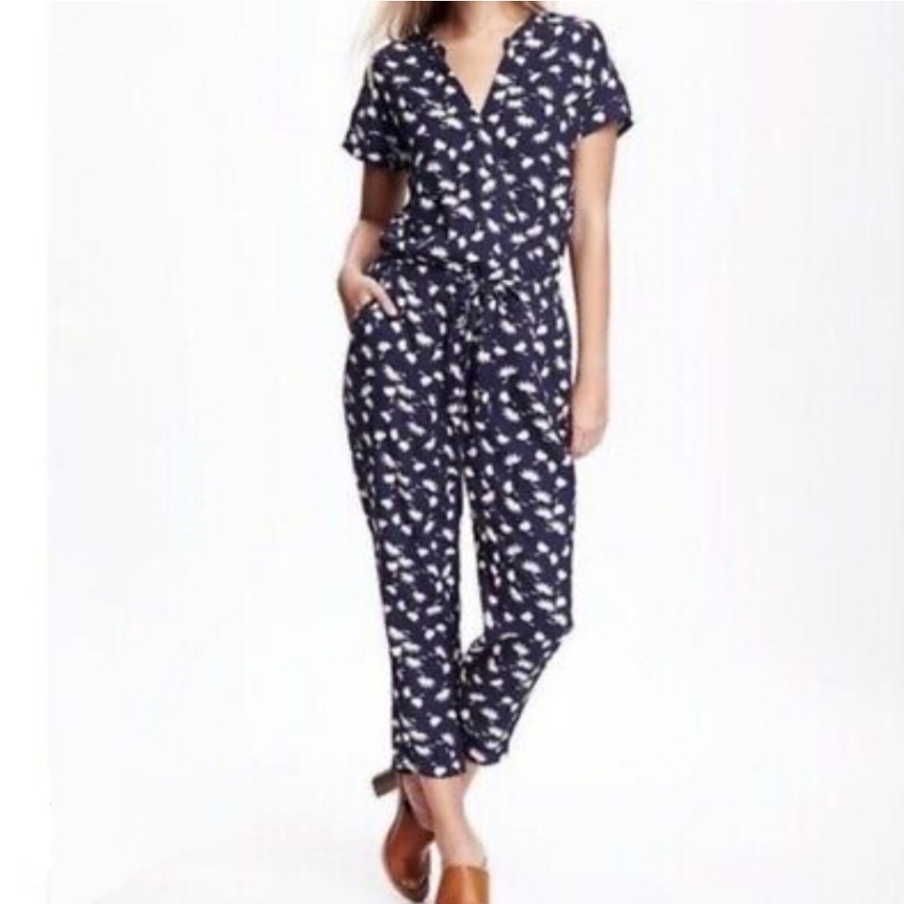 FINAL SALE! Old Navy Blue & White Dandelion Print Jumpsuit - S
